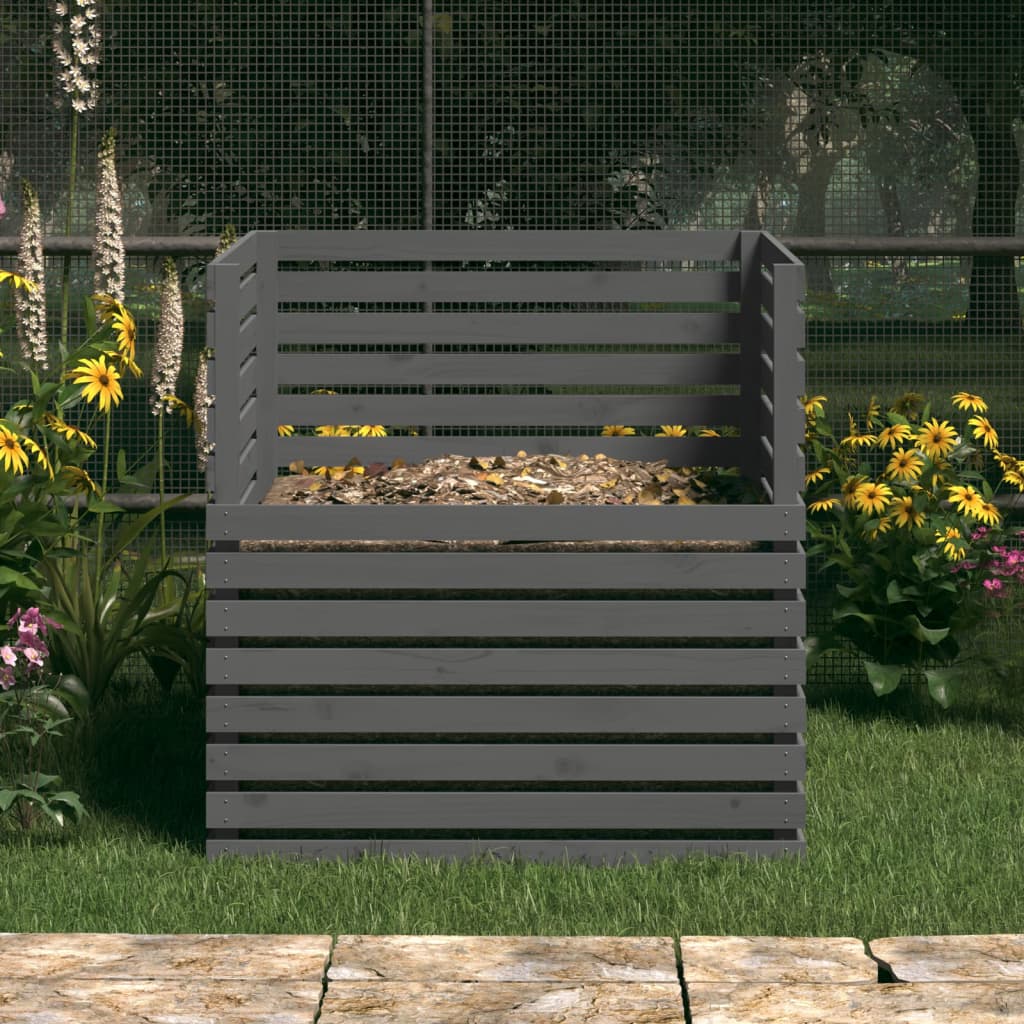 vidaXL szürke tömör fenyőfa komposztáló 100 x 100 x 102 cm
