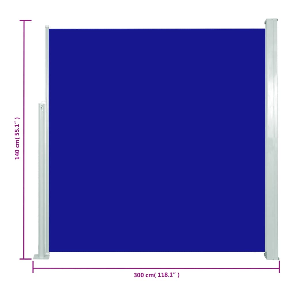 vidaXL kék kihúzható oldalsó terasz-napellenző 140 x 300 cm
