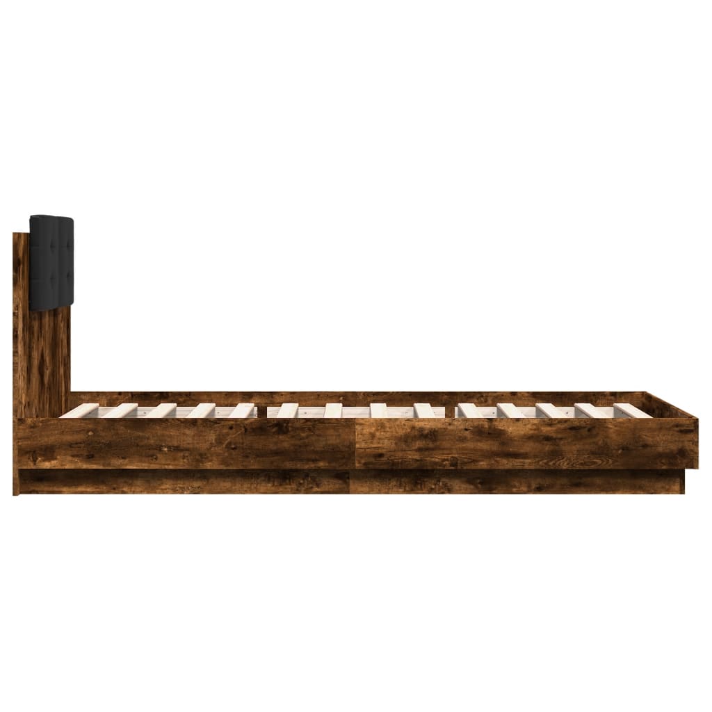 vidaXL füstös tölgyszínű szerelt fa ágykeret fejtámlával 90 x 200 cm