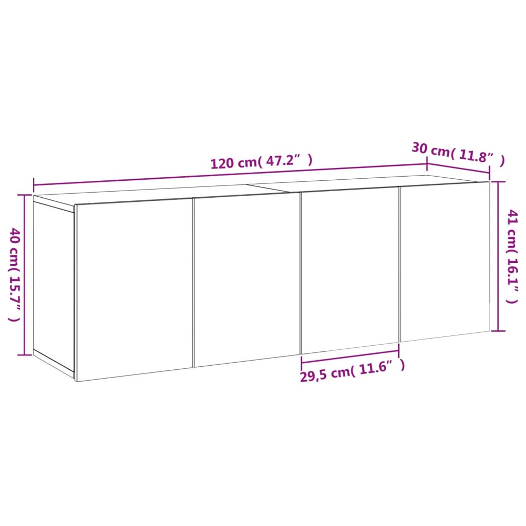 vidaXL 2 db fehér falra szerelhető TV-szekrény 60 x 30 x 41 cm