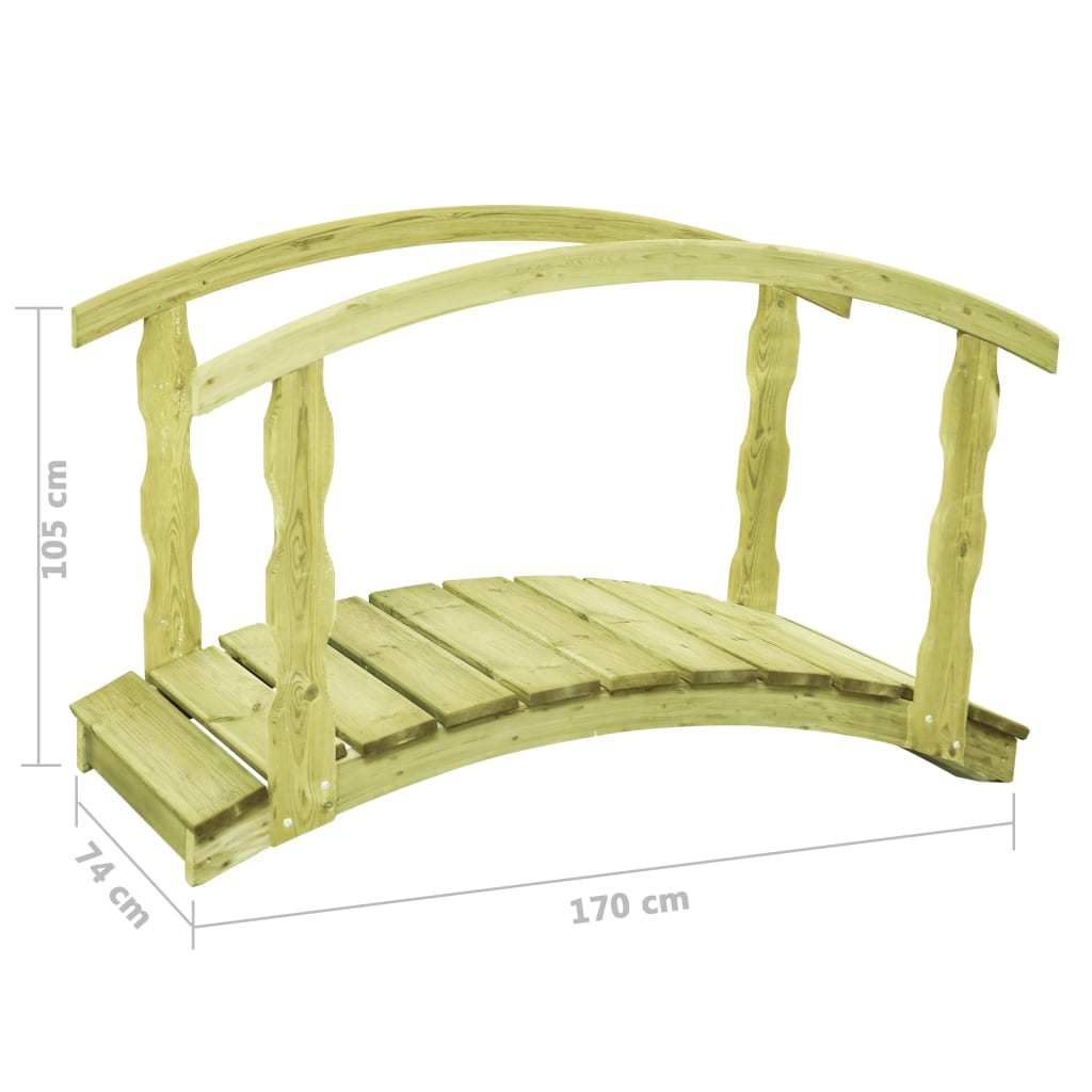 vidaXL impregnált fenyőfa kerti híd korláttal 170 x 74 x 105 cm