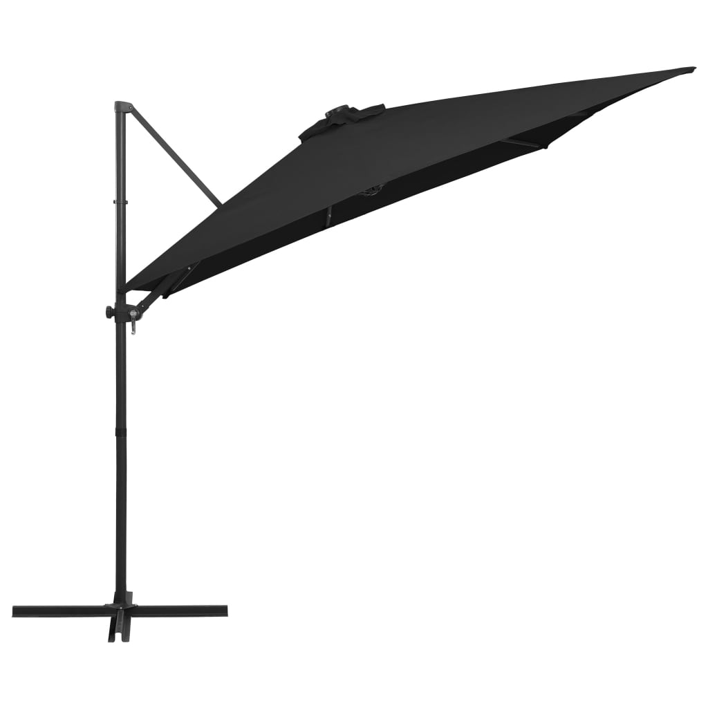 vidaXL fekete konzolos napernyő LED-del és acélrúddal 250x250 cm