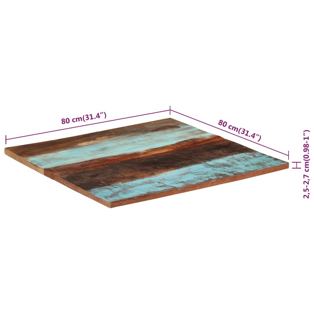 vidaXL négyszögű tömör újrahasznosított fa asztallap 80x80 cm 25-27 mm
