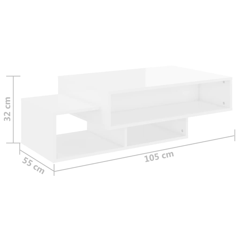 vidaXL magasfényű fehér forgácslap dohányzóasztal 105 x 55 x 32 cm