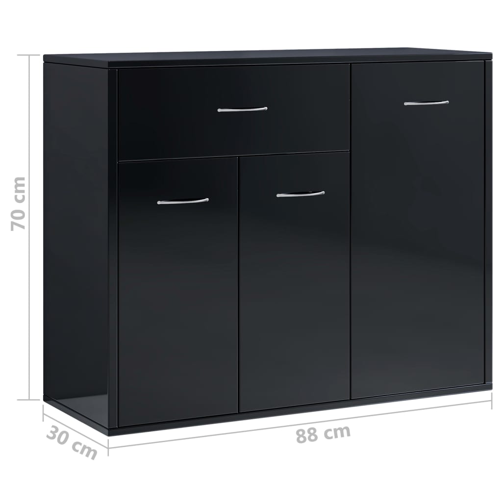 vidaXL magasfényű fekete forgácslap tálalószekrény 88 x 30 x 70 cm