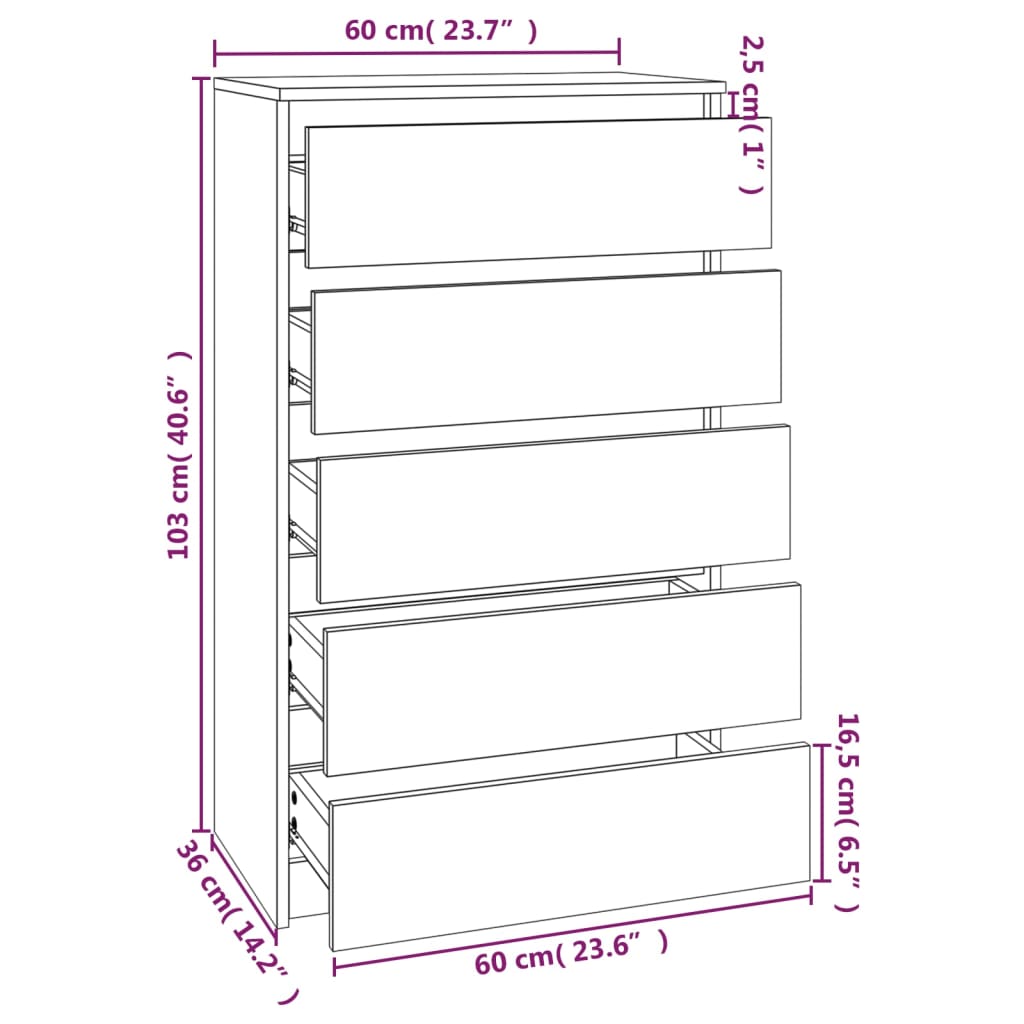 vidaXL betonszürke szerelt fa fiókos szekrény 60 x 36 x 103 cm