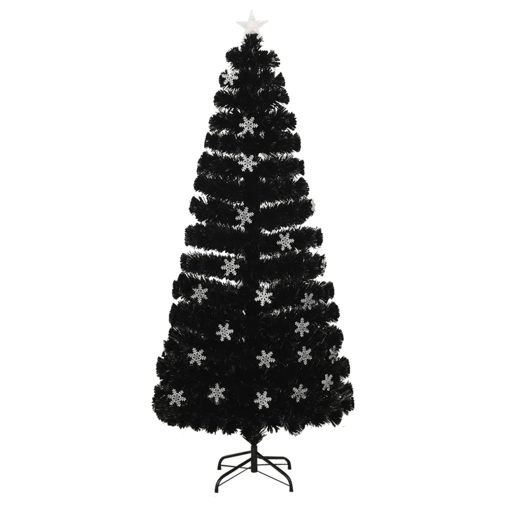 vidaXL fekete száloptikás karácsonyfa LED-es hópelyhekkel 180 cm