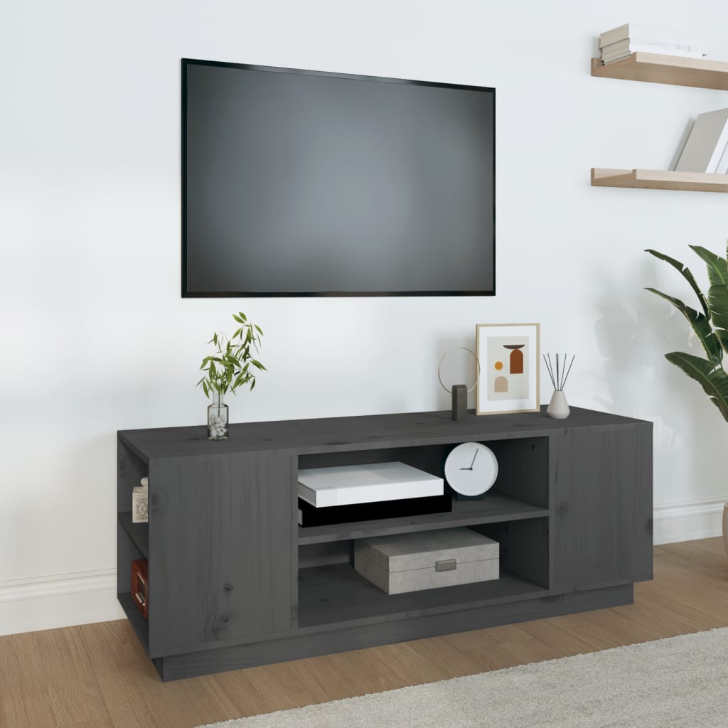 vidaXL szürke tömör fenyőfa TV-szekrény 110 x 35 x 40,5 cm