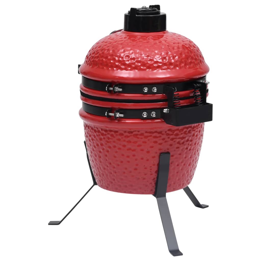 vidaXL piros kerámia 2 az 1-ben Kamado grillsütő füstölővel 56 cm