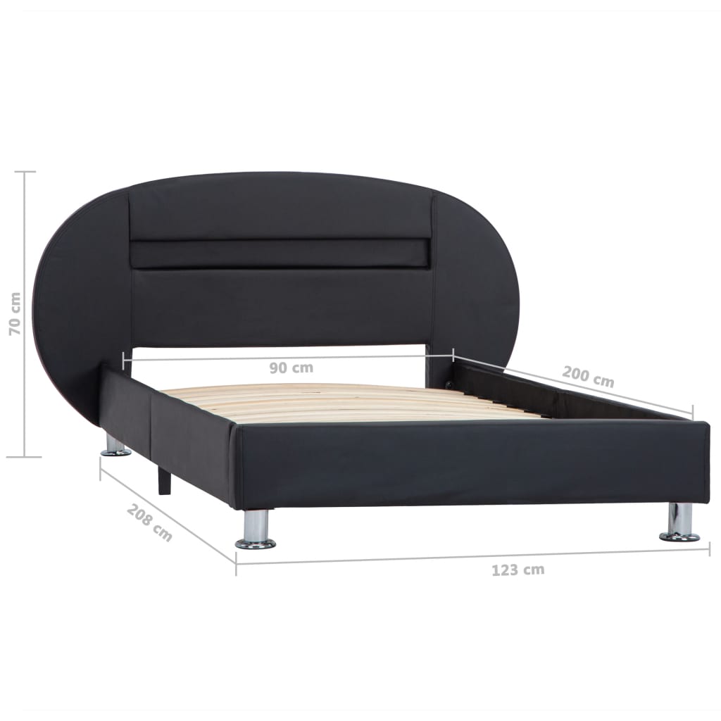 vidaXL fekete műbőr ágykeret LED csíkkal 90 x 200 cm