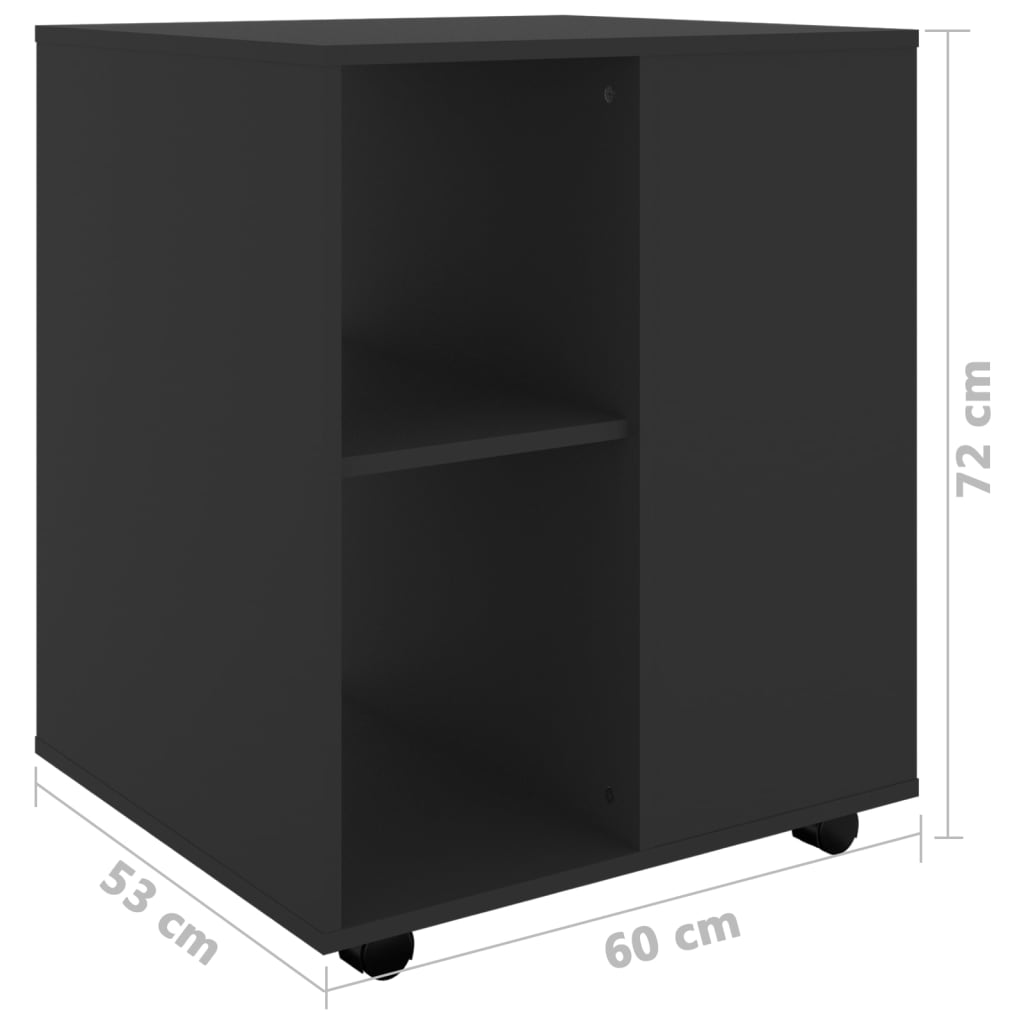 vidaXL fekete forgácslap kerekes szekrény 60 x 53 x 72 cm