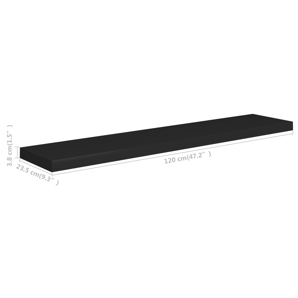 vidaXL fekete MDF lebegő fali polc 120 x 23,5 x 3,8 cm