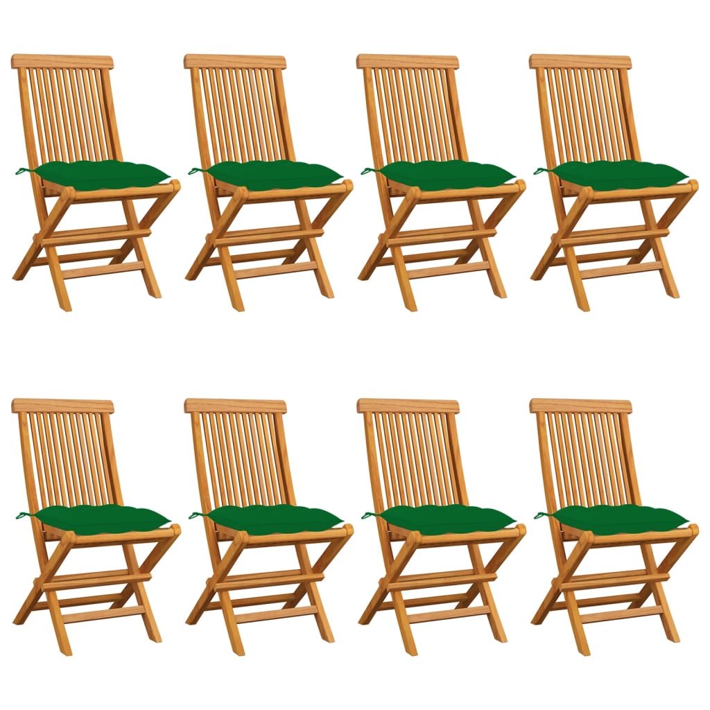 vidaXL 8 db tömör tíkfa kerti szék zöld párnával