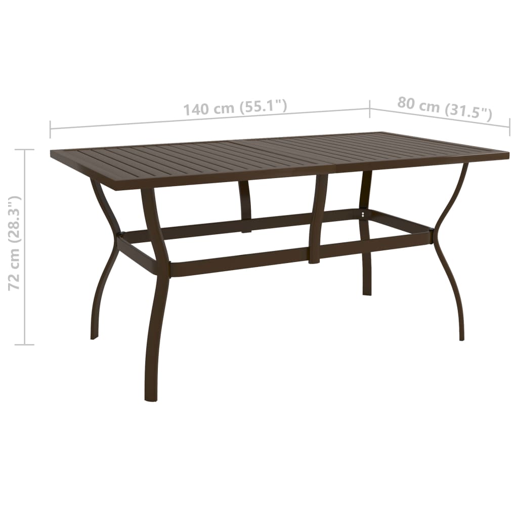 vidaXL barna acél kerti asztal 140 x 80 x 72 cm