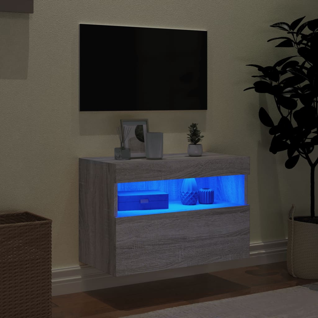 vidaXL szürke sonoma színű fali TV-szekrény LED-ekkel 60x30x40 cm