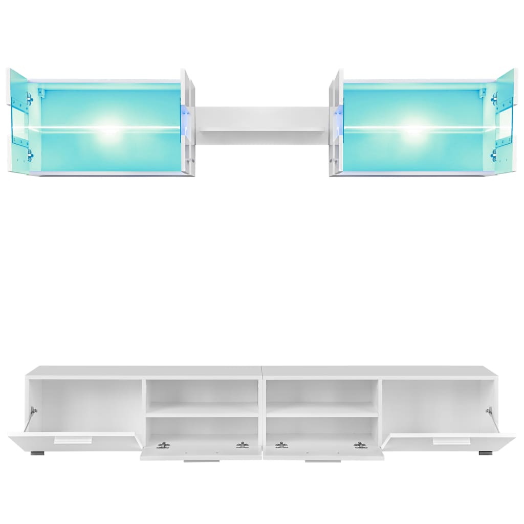 vidaXL 5-részes magasfényű fehér fali TV-szekrény LED-fényekkel