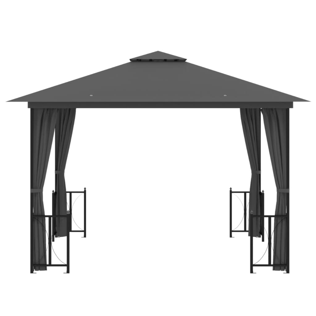 vidaXL antracitszürke pavilon oldalfalakkal és dupla tetővel 3 x 3 m