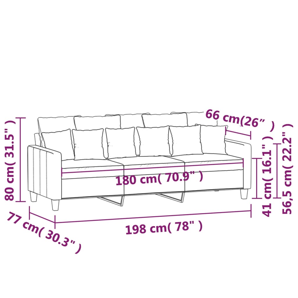 vidaXL 3 személyes világosszürke szövet kanapé 180 cm
