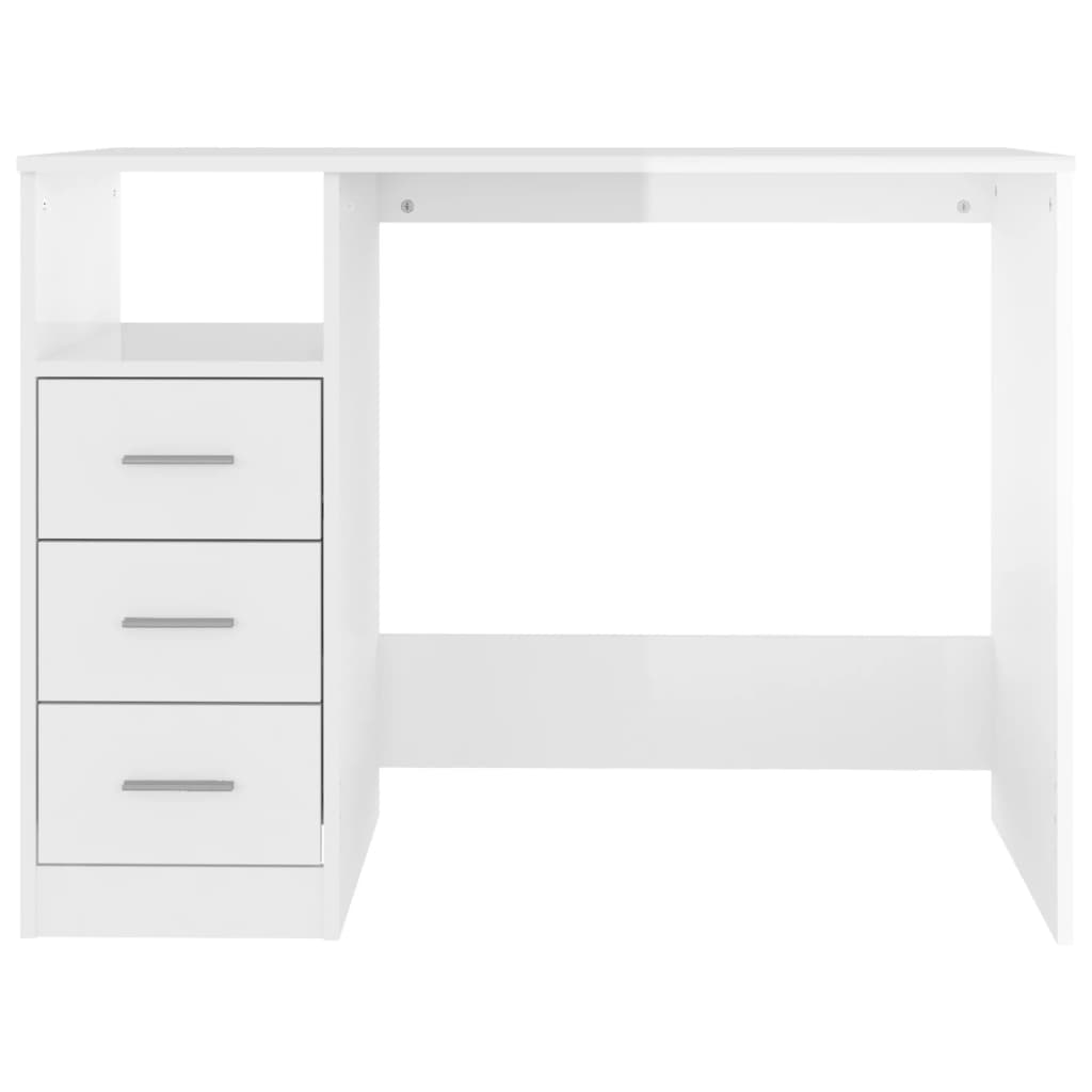 vidaXL magasfényű fehér szerelt fa íróasztal fiókokkal 102x50x76 cm