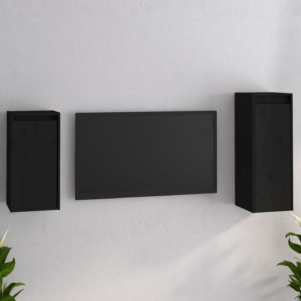vidaXL 2 darab fekete tömör fenyőfa TV-szekrény
