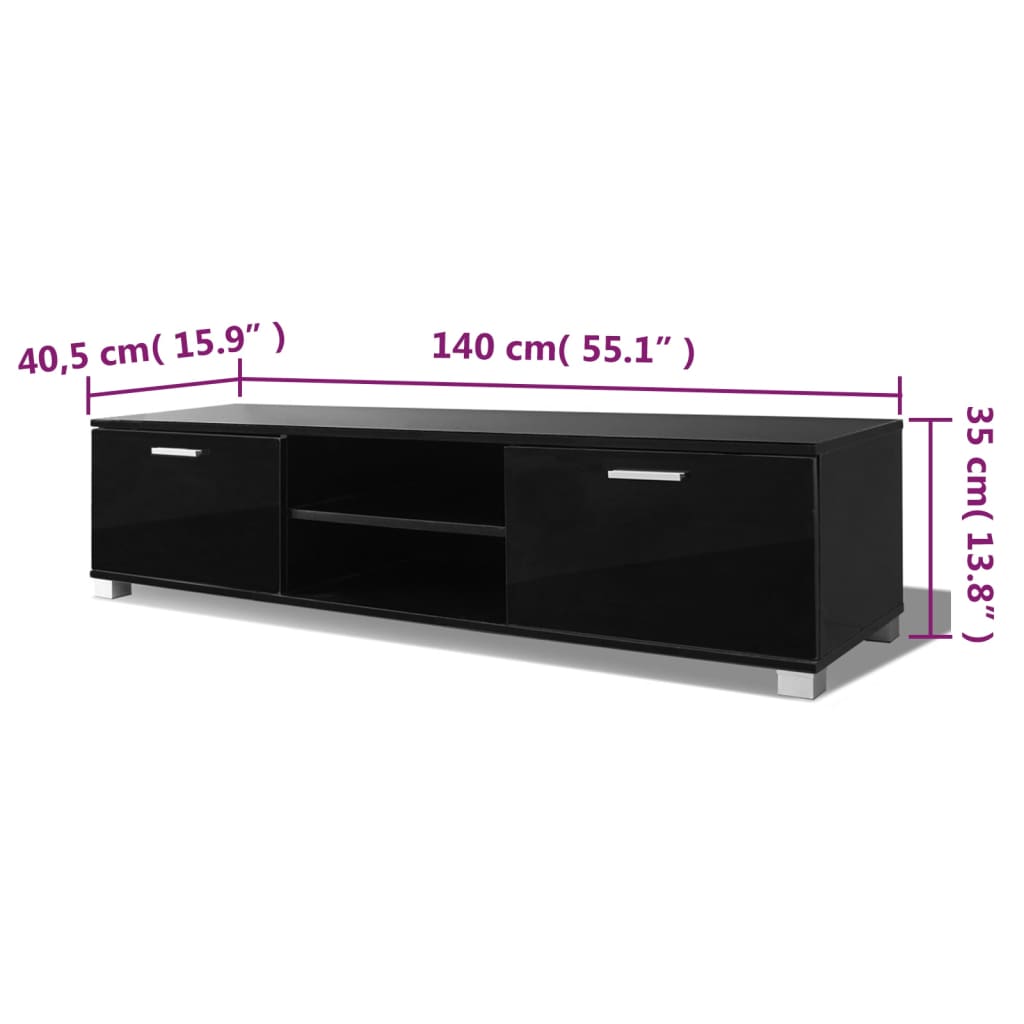 vidaXL magasfényű fekete TV-szekrény 140 x 40,5 x 35 cm