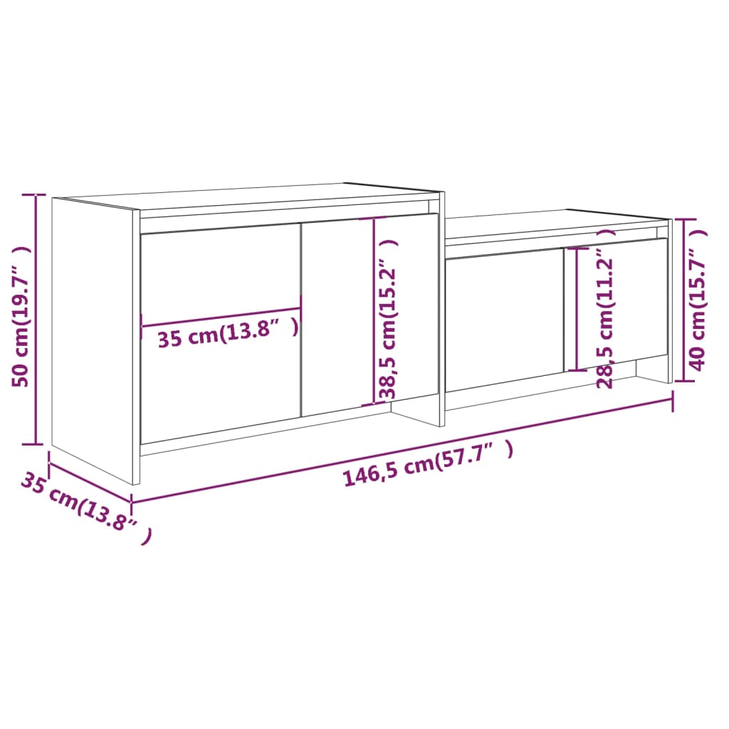 vidaXL sonoma-tölgyszínű forgácslap TV-szekrény 146,5 x 35 x 50 cm