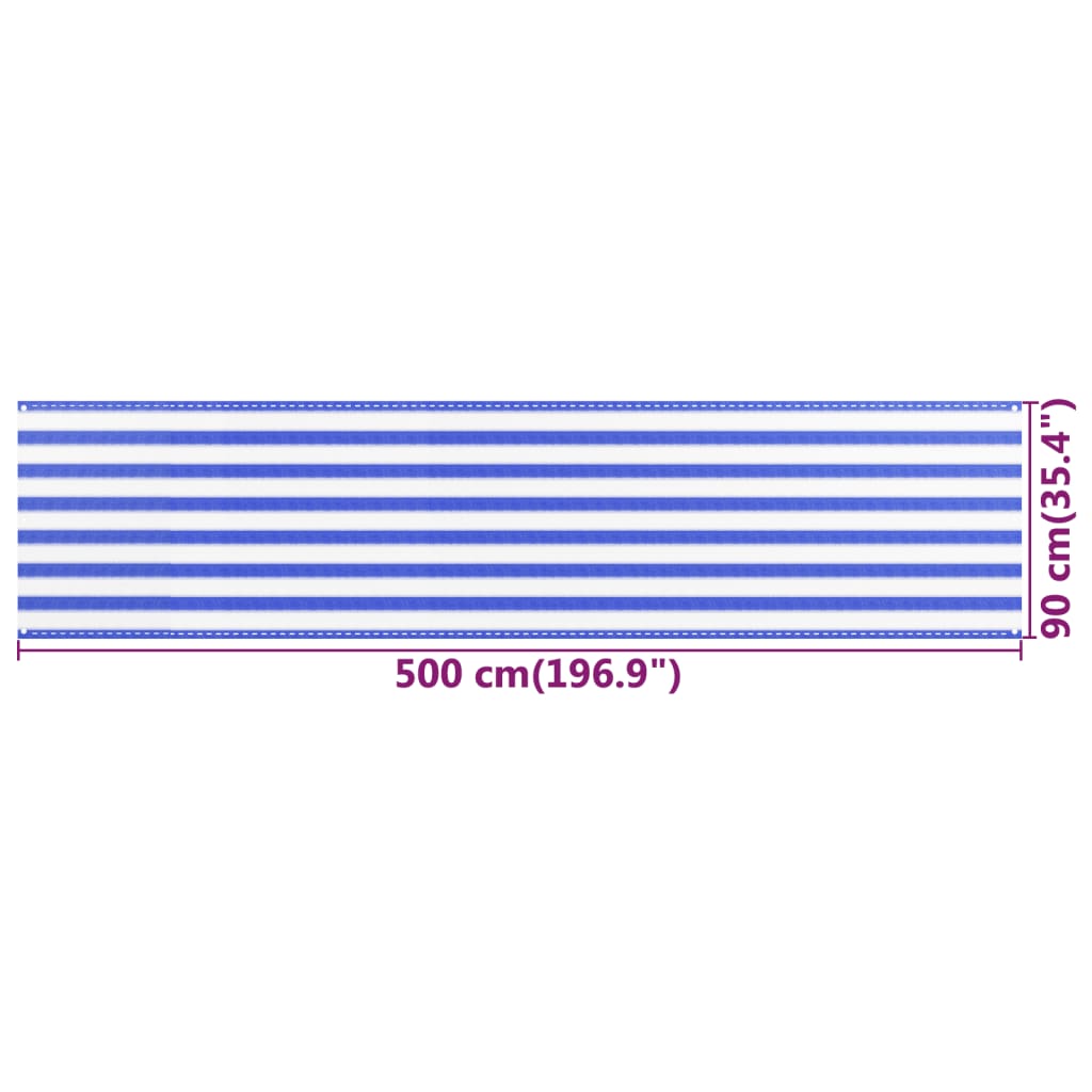 vidaXL kék-fehér HDPE erkélytakaró 90 x 500 cm