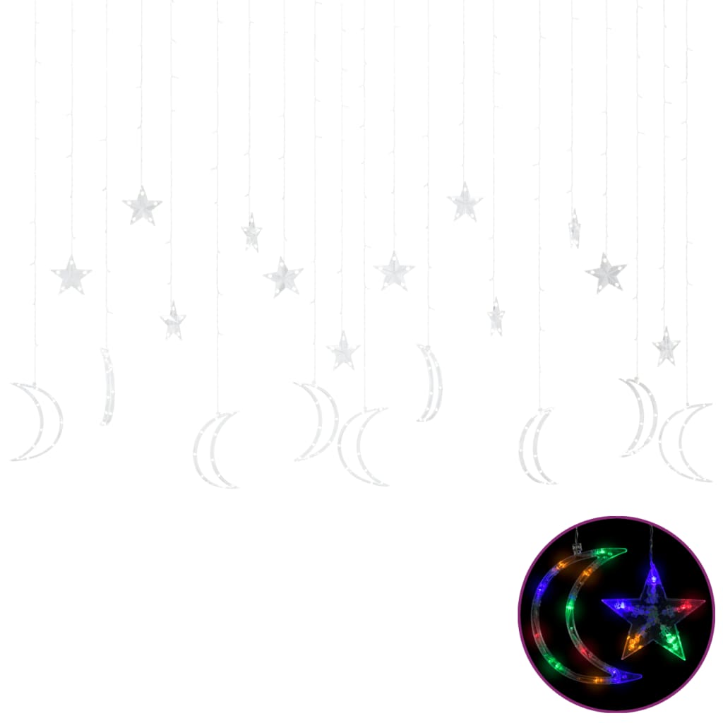 vidaXL csillag és hold fényfüzér 345 színes LED-del és távirányítóval