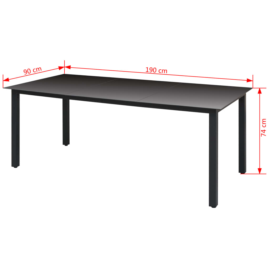 vidaXL fekete alumínium és üveg kerti asztal 190 x 90 x 74 cm