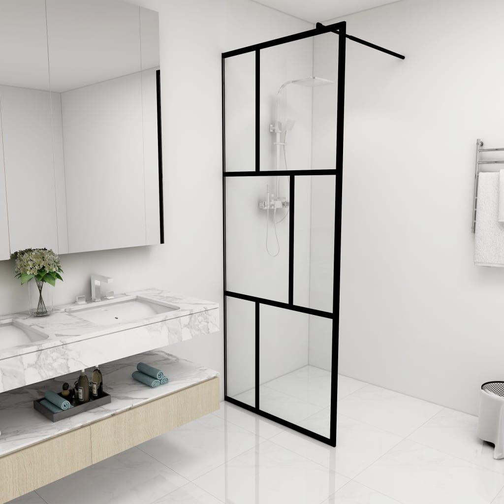 vidaXL fekete zuhanyfal edzett üveggel 80 x 195 cm