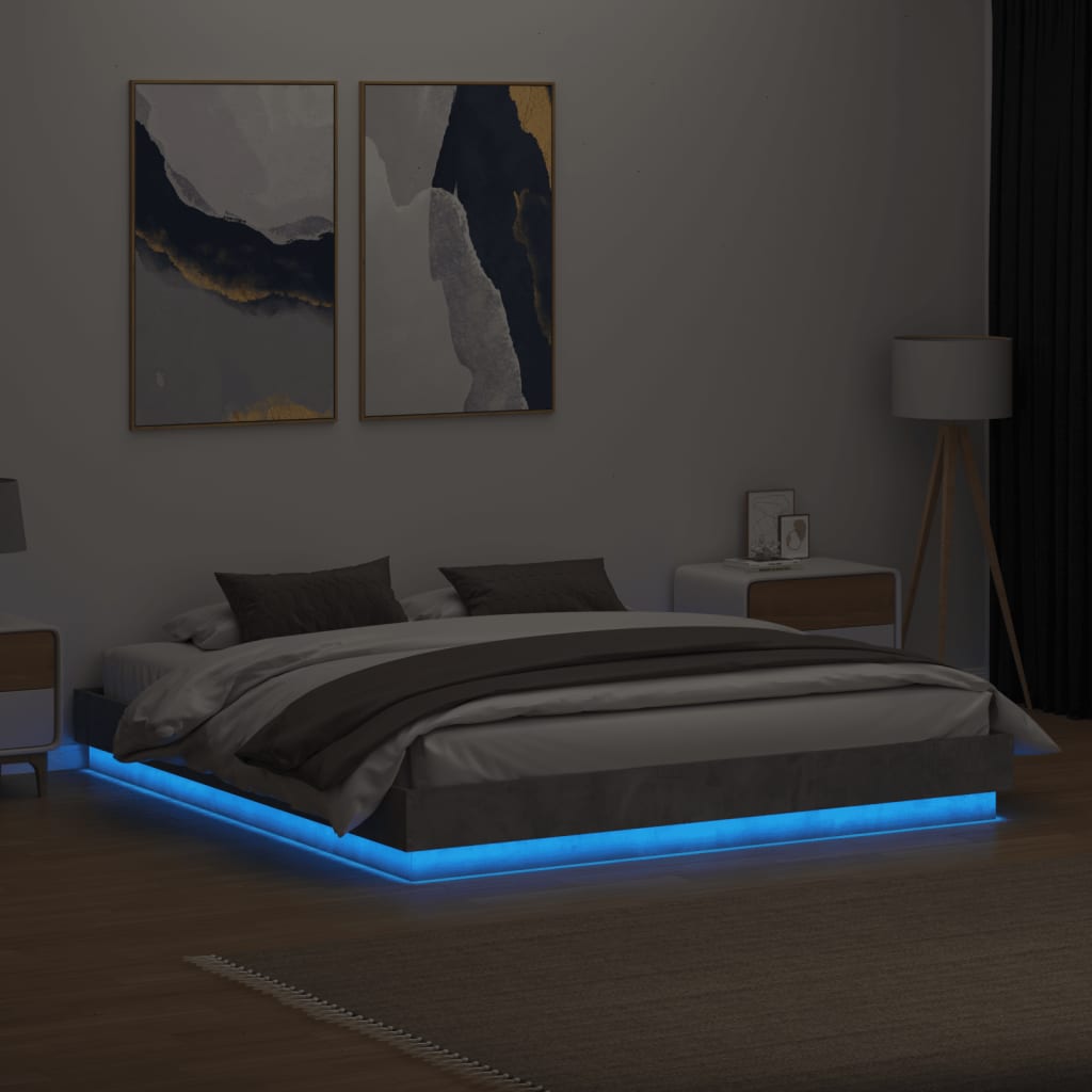 vidaXL betonszürke ágykeret LED-világítással 180x200 cm