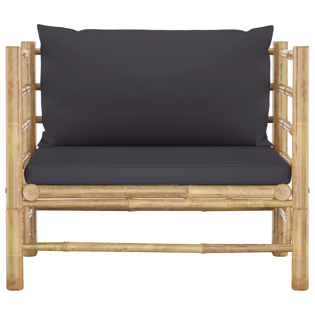 vidaXL bambusz kerti kanapé sötétszürke párnákkal
