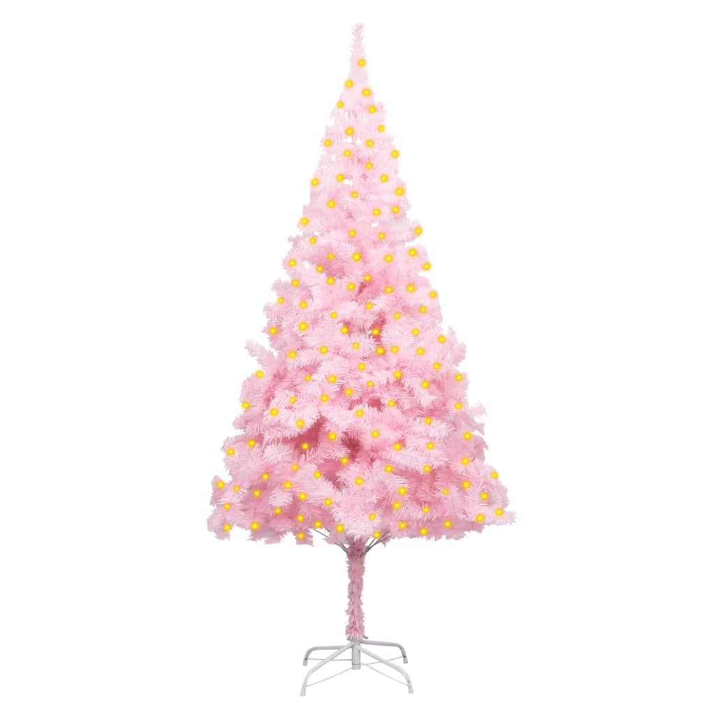 vidaXL rózsaszín PVC megvilágított műkarácsonyfa állvánnyal 210 cm