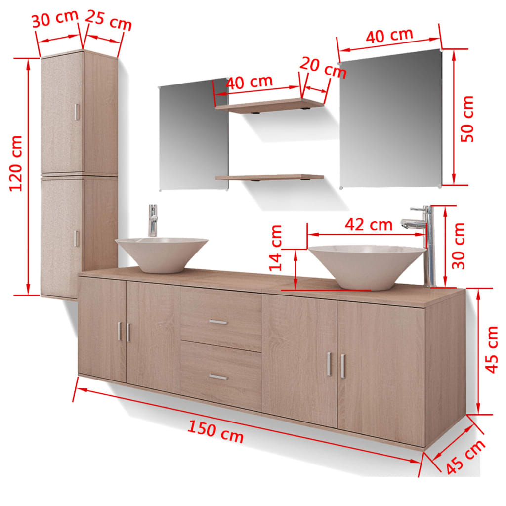 vidaXL 11 részes fürdőszobabútor szett mosdótállal és csappal bézs