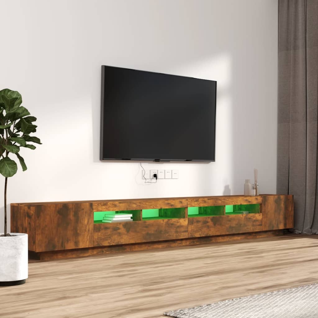 vidaXL 3 részes füstös tölgyszínű fa TV-szekrény szett LED-lámpákkal