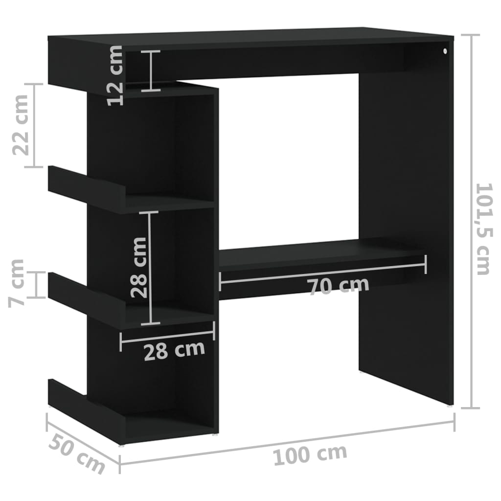 vidaXL fekete forgácslap bárasztal tárolópolccal 100 x 50 x 101,5 cm