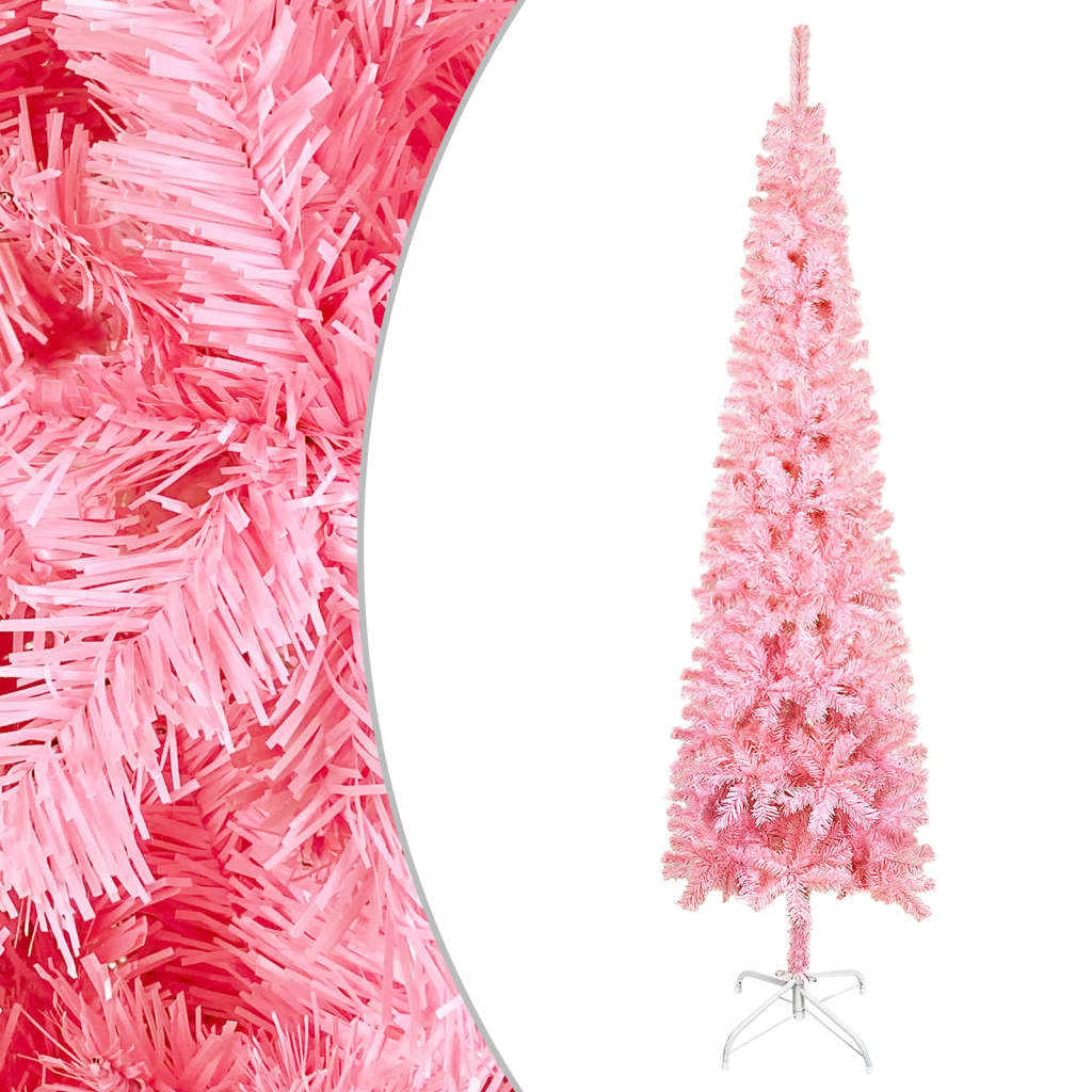vidaXL rózsaszín vékony karácsonyfa LED-ekkel és gömbszettel 150 cm