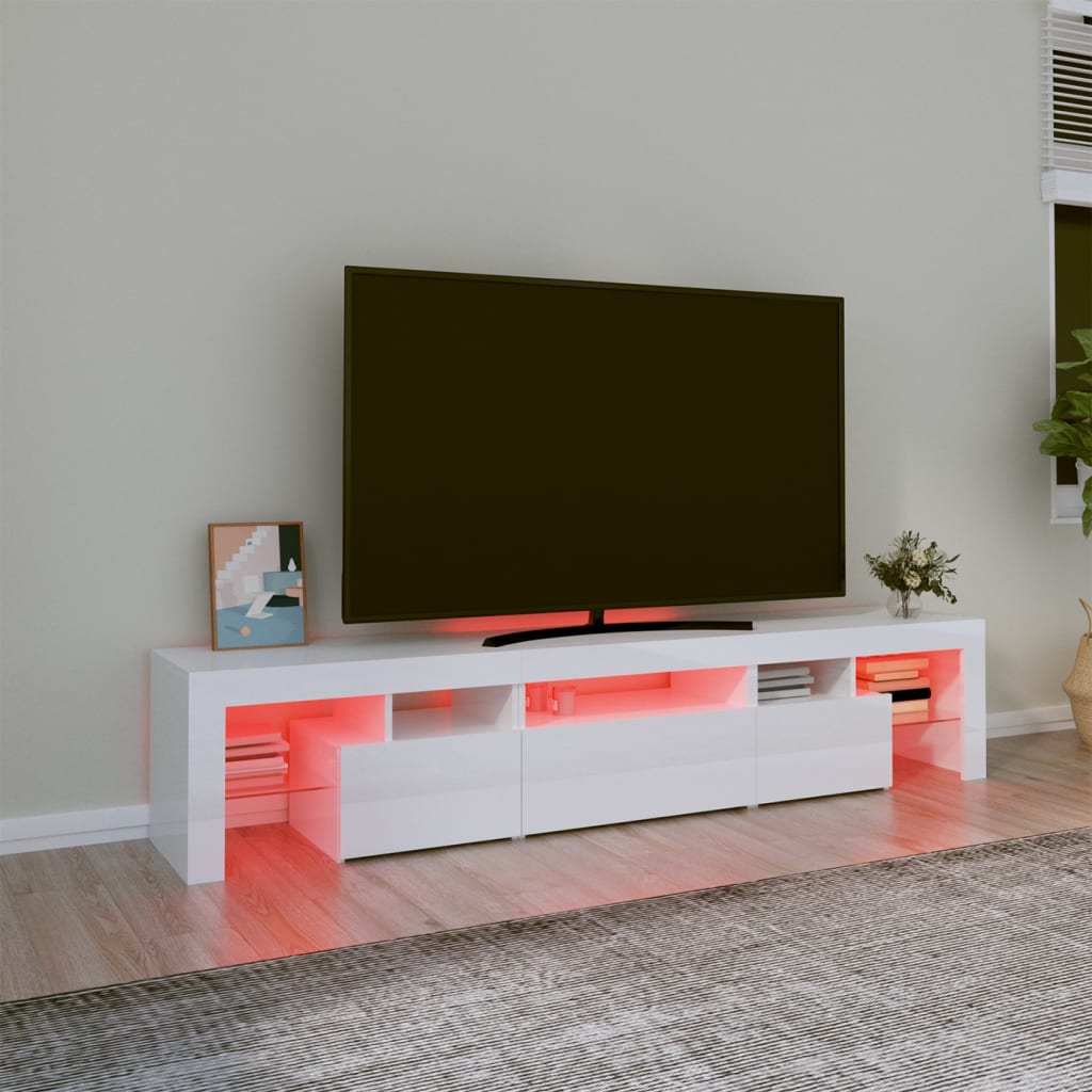 vidaXL magasfényű fehér TV-szekrény LED lámpákkal 200x36,5x40 cm