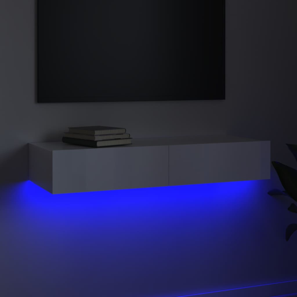 vidaXL magasfényű fehér TV-szekrény LED lámpákkal 90 x 35 x 15,5 cm