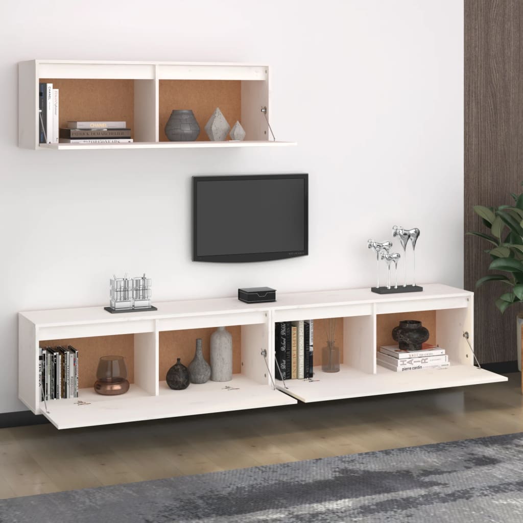 vidaXL 3 darab fehér tömör fenyőfa TV-szekrény