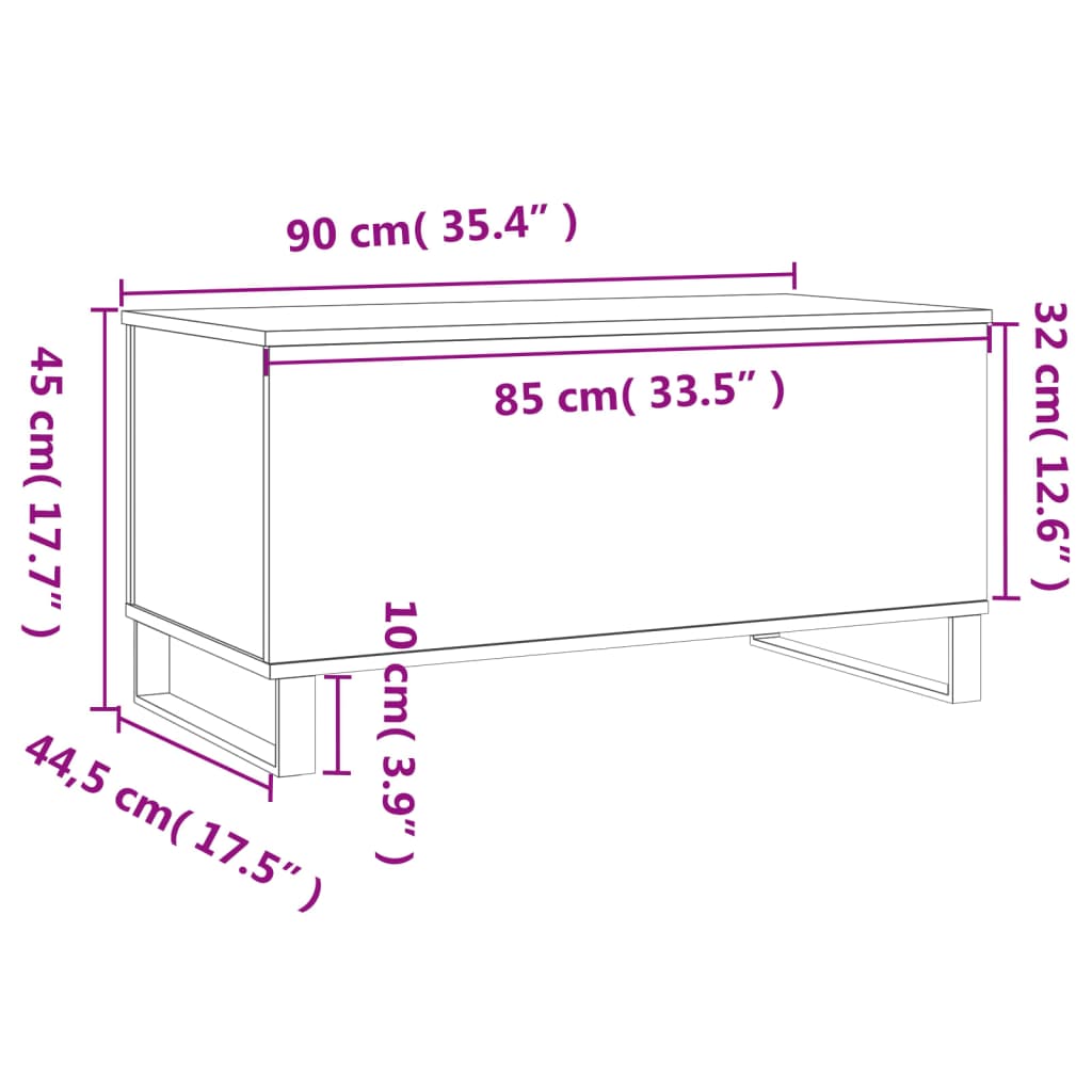 vidaXL fehér szerelt fa dohányzóasztal 90x44,5x45 cm