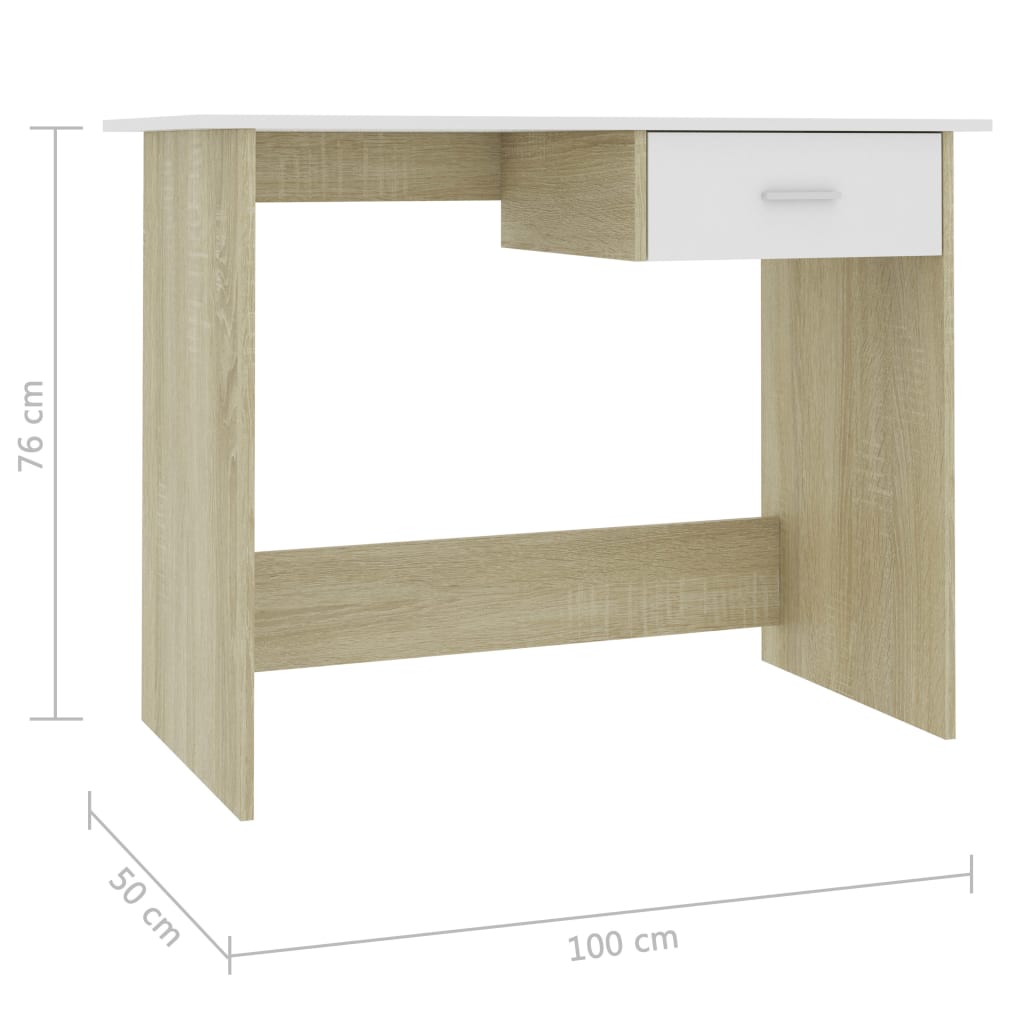 vidaXL fehér és sonoma-tölgy íróasztal fiókokkal 100 x 50 x 76 cm