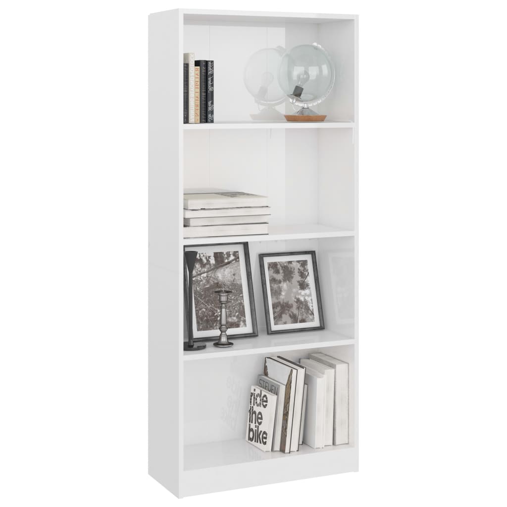 vidaXL 4-szintes magasfényű fehér forgácslap könyvszekrény 60x24x142cm