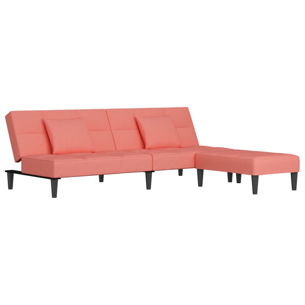 vidaXL rózsaszín bársony kanapéágy két párnával és lábtartóval