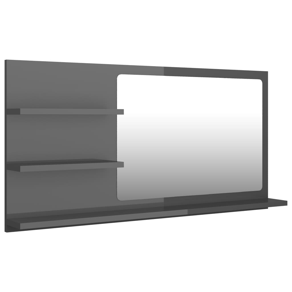vidaXL magasfényű szürke forgácslap fürdőszobai tükör 90x10,5x45 cm