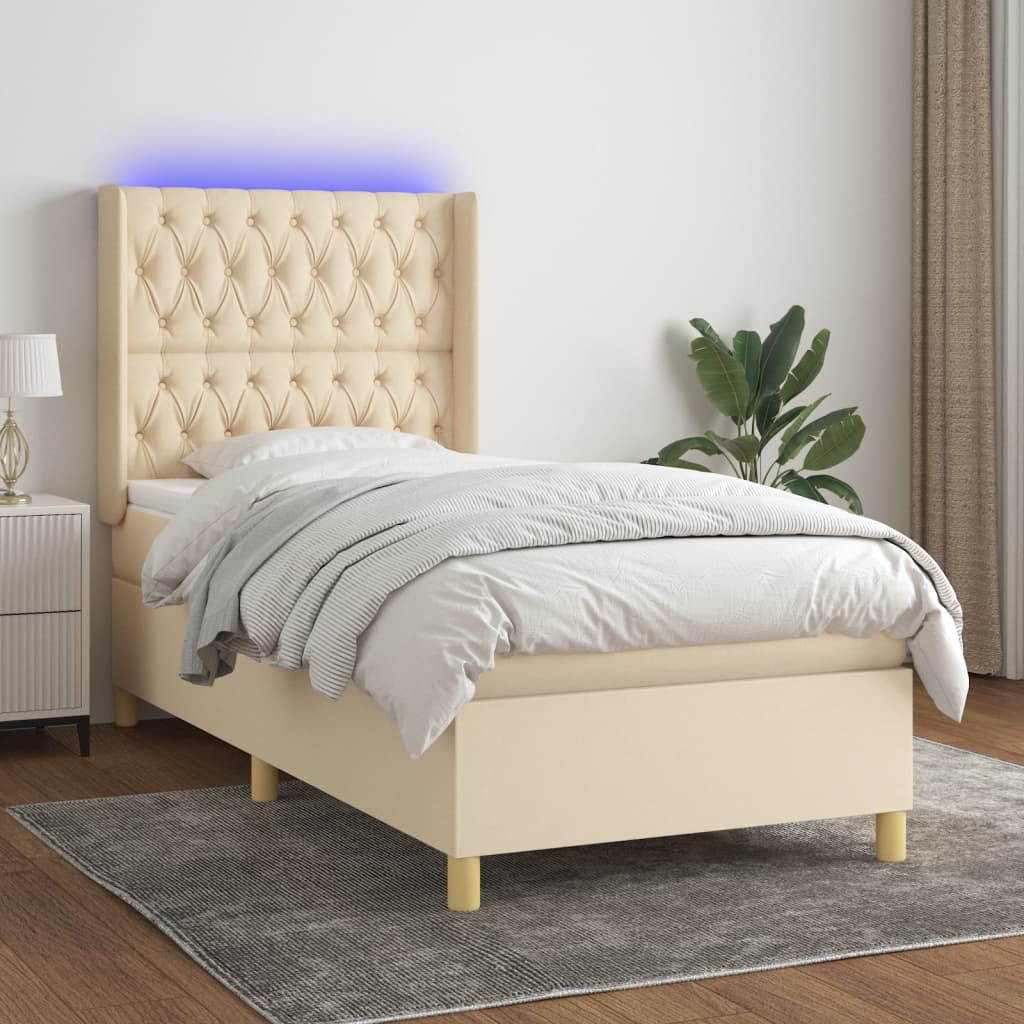 vidaXL krémszínű szövet rugós és LED-es ágy matraccal 80 x 200 cm