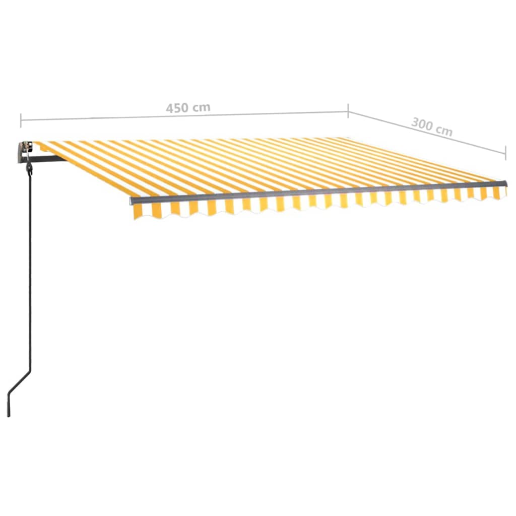 vidaXL sárga és fehér kézzel kihúzható napellenző póznákkal 4,5 x 3 m