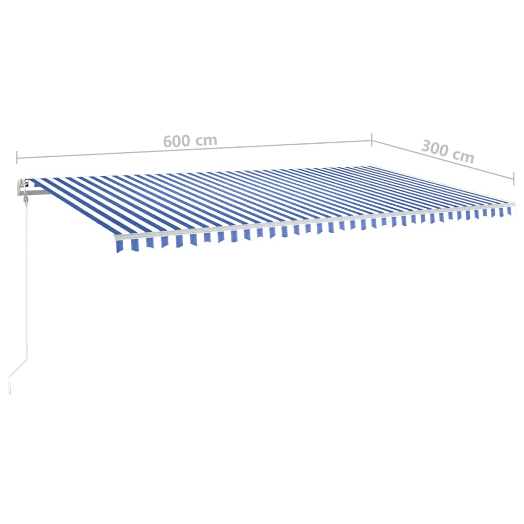 vidaXL kék és fehér kézzel kihúzható napellenző póznákkal 6 x 3 m