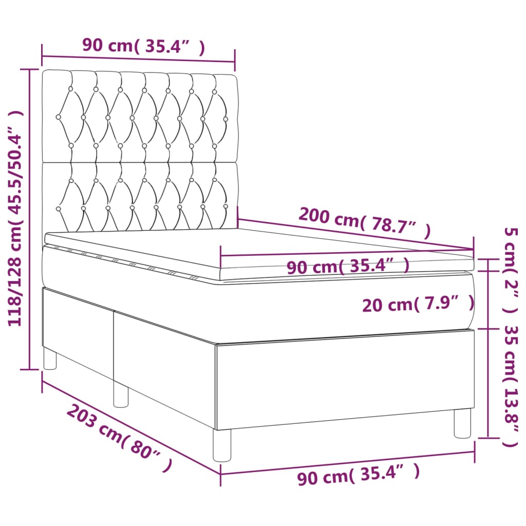 vidaXL sötétszürke szövet rugós ágy matraccal 90 x 200 cm