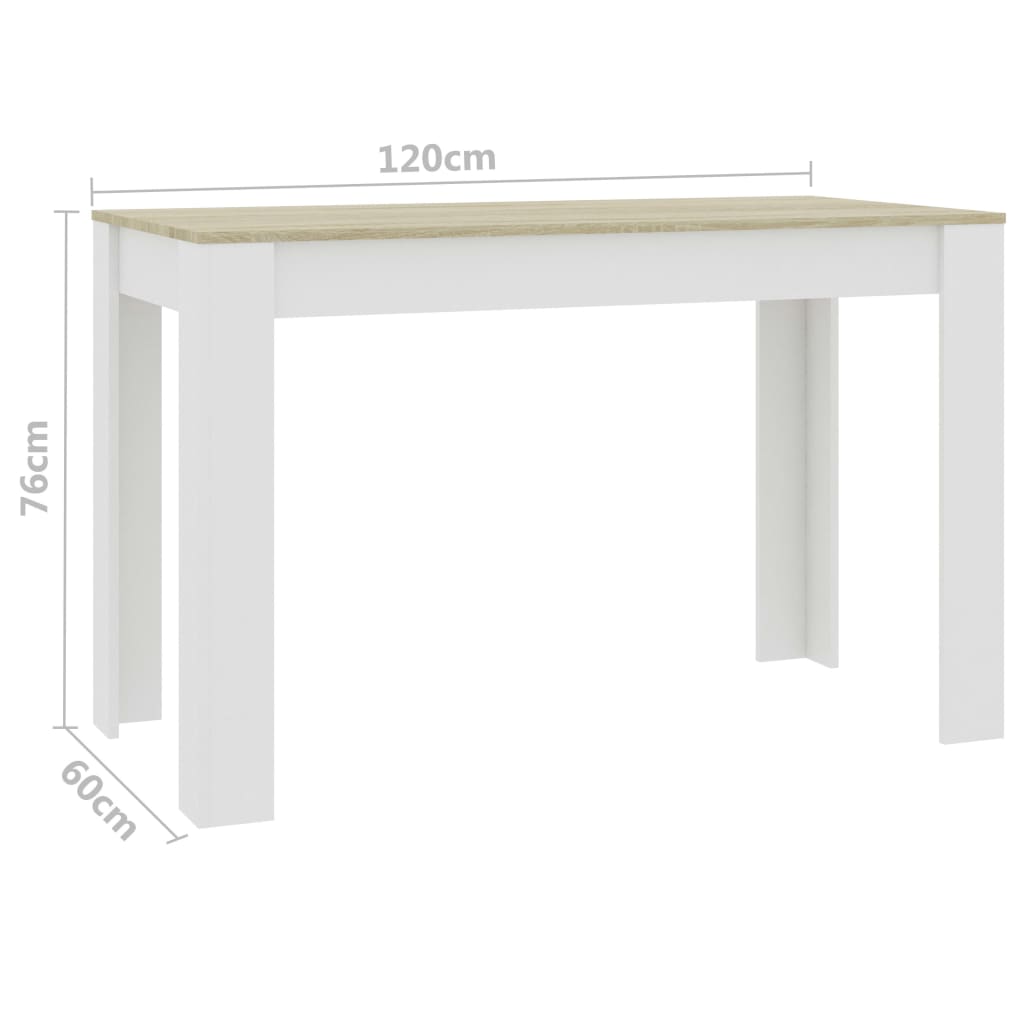vidaXL fehér-Sonoma színű forgácslap étkezőasztal 120 x 60 x 76 cm